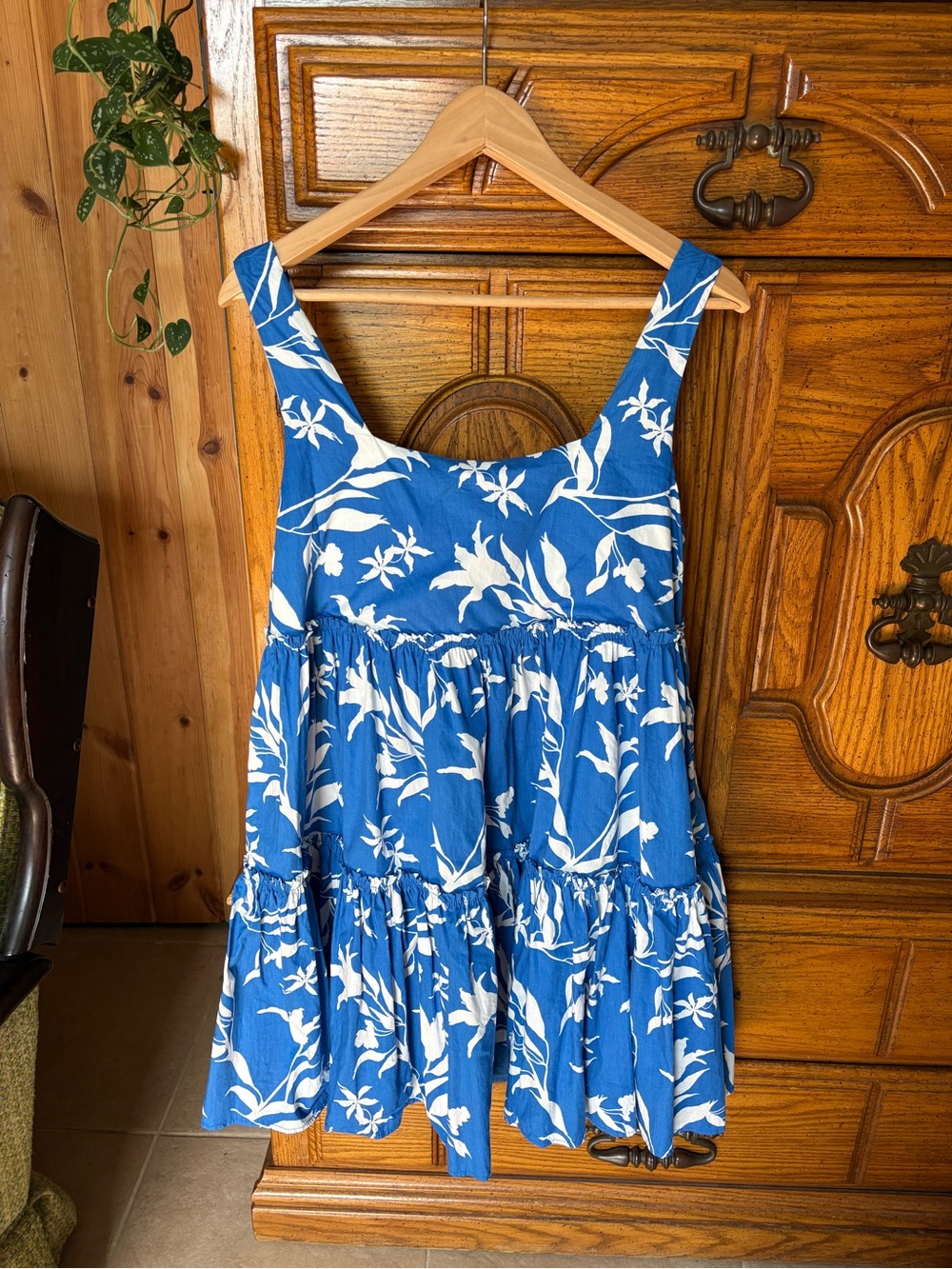 Petal & Pup Blue and White 100% cotton Floral Mini Dress